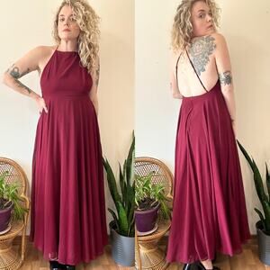 Lulu’s Burgundy Square Neck Low Back Gown